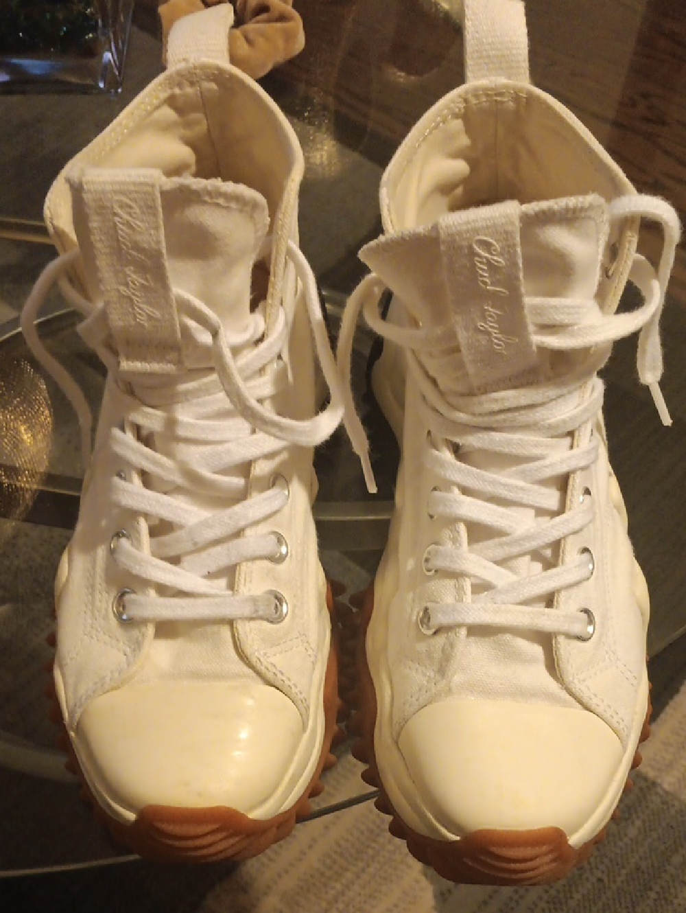 White High-Top Athletic Sneakers with Gum Sole - Women
